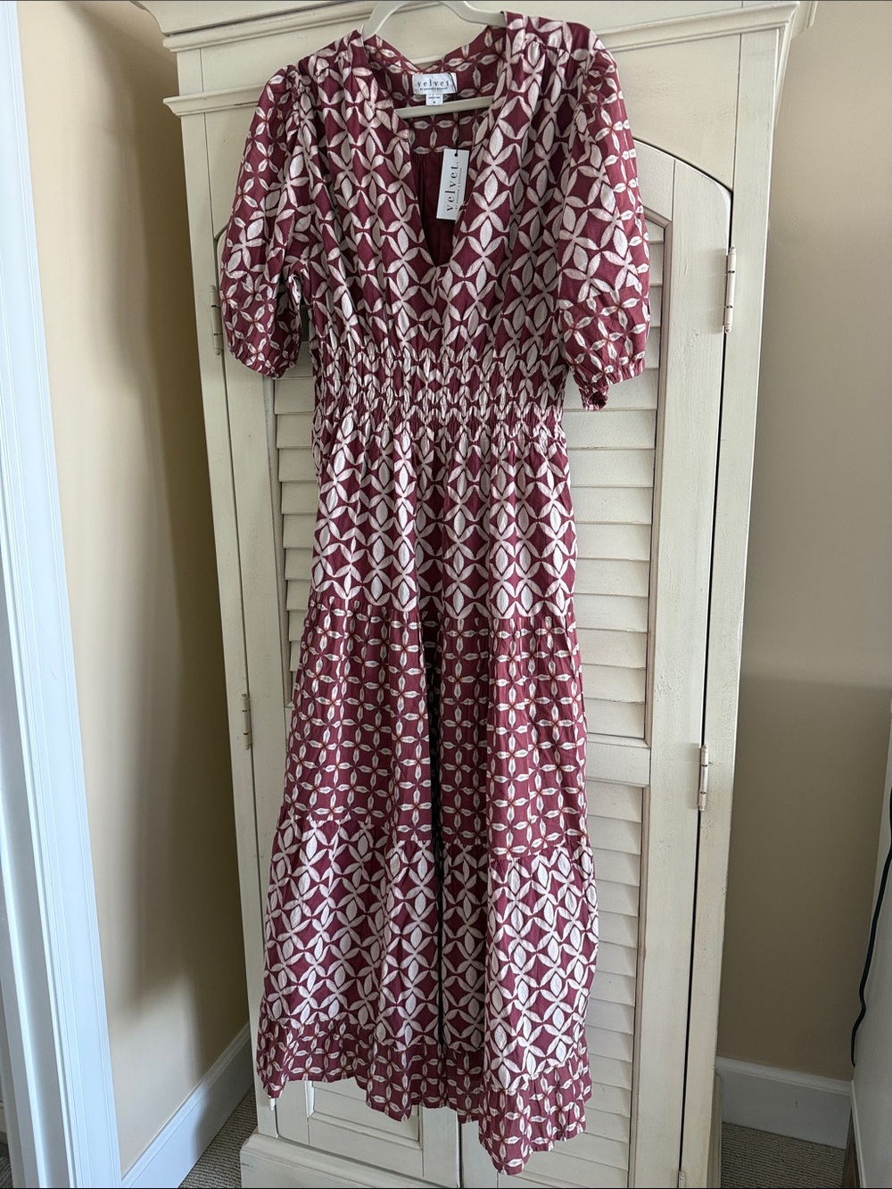 Velvet by Graham & Spencer Burgundy and Cream Patterned Maxi Dress